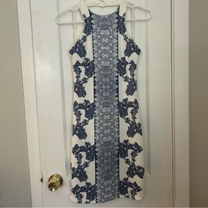 Elegant Blue and White Mini Dress